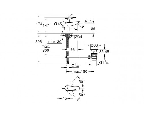 Смеситель для раковины GROHE BauEdge, S-size, хром (23328001)