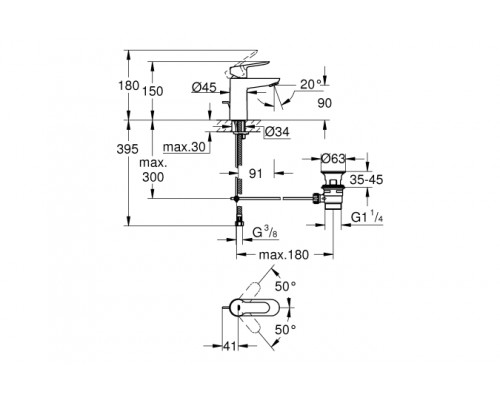 Смеситель для раковины 23342000 GROHE Start Edge с донным клапаном, хром