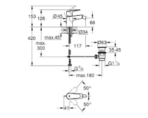 Смеситель для биде GROHE Start Edge QuickFix с донным клапаном, хром (23345001)