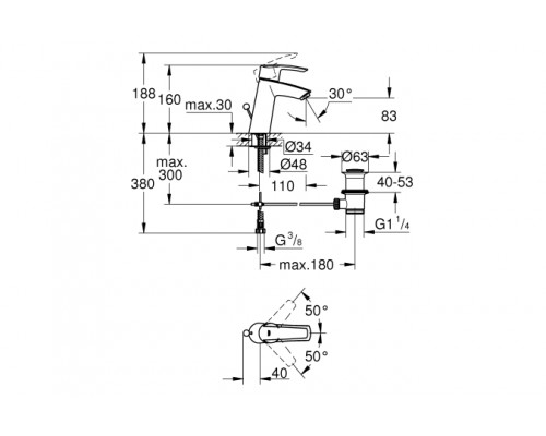 Смеситель 23455000 для раковины GROHE Start со средним изливом, донный клапан, хром