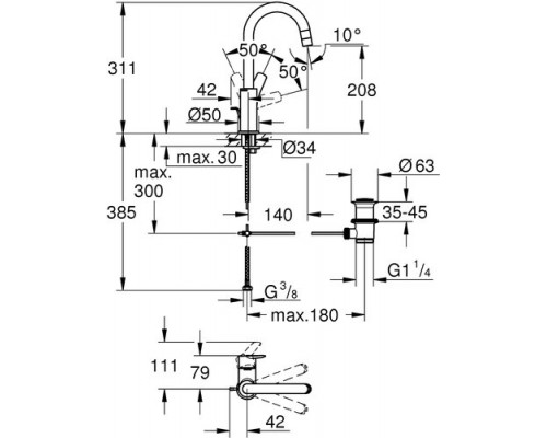 Смеситель для умывальника GROHE Start L-size 23554002 хром