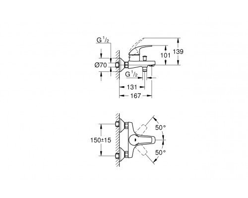 Смеситель для ванны GROHE Start Curve, настенный монтаж, хром (23768000)