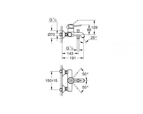Смеситель для ванны GROHE Start Classic, хром (23787000)