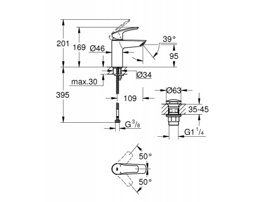 Смеситель Grohe Eurosmart для раковины, S-Size, 239222433 черынй матовый