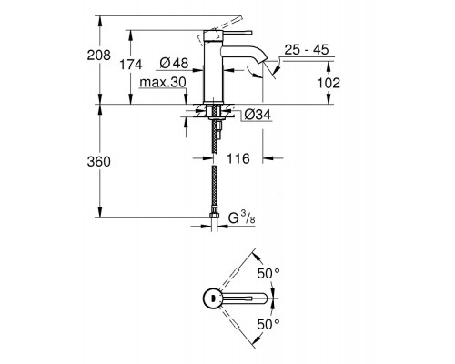 Смеситель для раковины GROHE Essence без донного клапана, S-size, хром 24172001