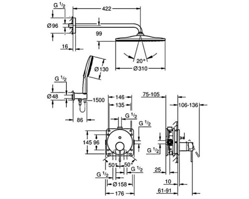 Душевая система GROHE Essence скрытого монтажа со смесителем, хром 25287000
