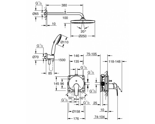 Душевая система GROHE Eurosmart скрытого монтажа со смесителем, хром 25288000