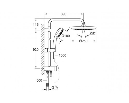 Душевая система GROHE Tempesta Cosmopolitan System 250 с переключателем потоков, хром (26675000)