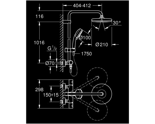 Душевая система GROHE Vitalio Start Clova 210 Shower system с термостатом настенного монтажа, хром 26719000