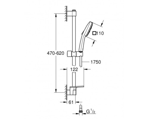 Душевой гарнитур GROHE Tempesta Cube 110 с мыльницей, 3 режима струи