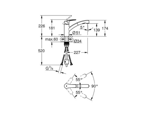 Смеситель для кухонной мойки Grohe Eurosmart 30305001 / 30305DC1 с выдвижным изливом