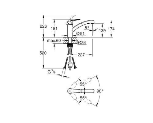 Eurosmart Смеситель GROHE однорычажный для мойки, DN 15 (30305DC1)