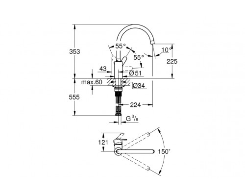 Смеситель для кухонной мойки GROHE Get с поворотным изливом, хром (31494001)