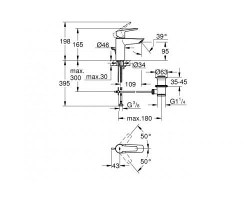 Смеситель 32559002 для раковины GROHE Start с донным клапаном, S-Size, хром