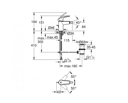 Смеситель 32929003 для биде GROHE Eurosmart с донным клапаном, хром