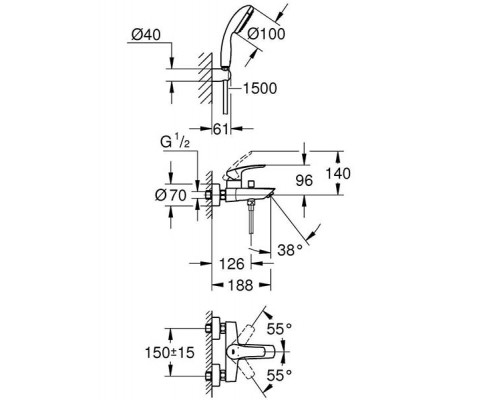 Смеситель для ванны Grohe Eurosmart 33302003
