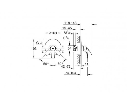 Смеситель для душа GROHE Eurosmart в комплекте с монтажной частью, хром (33556003)