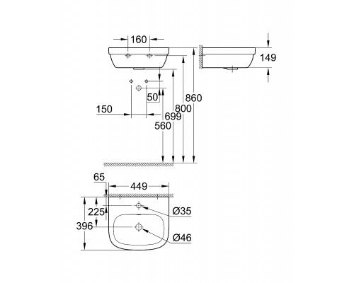 GROHE 39324000 Euro Ceramic Мини-раковина 45 см, альпин-белый