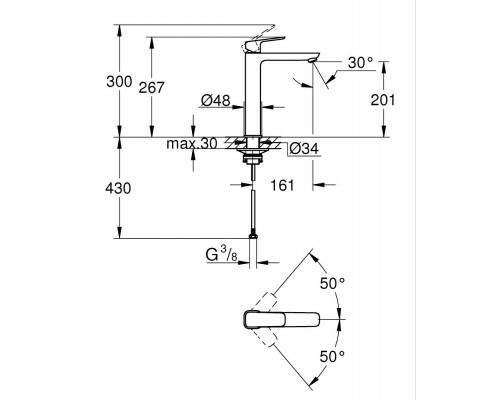 GROHE Cubeo Смеситель однорычажный для раковины, DN 15 размер XL