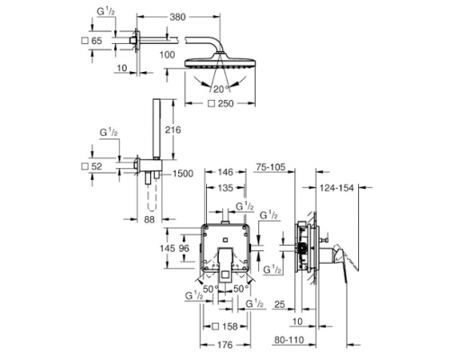 Скрытая душевая система Grohe Eurocube 25289000