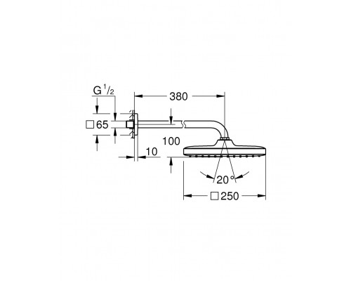 Верхний душ GROHE Tempesta Cube 250, 9,5 л/мин, 1 режим, 380 мм, хром (26682000)