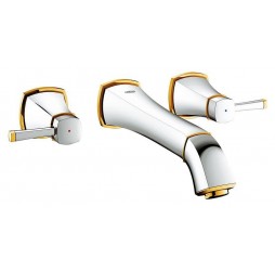 Внешняя часть смесителя для раковины GROHE Grandera на 3 отверстия (вынос 234 мм), хром/золото (20415IG0).