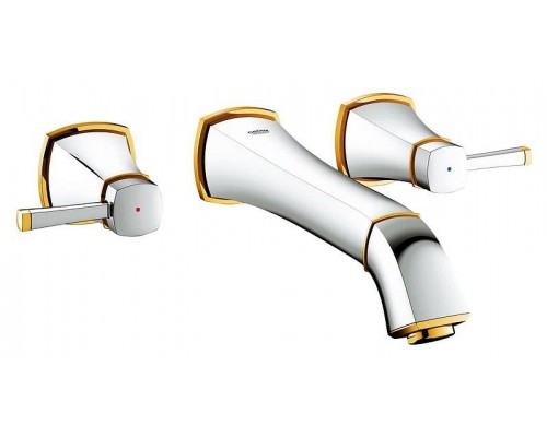 Внешняя часть смесителя для раковины GROHE Grandera на 3 отверстия (вынос 234 мм), хром/золото (20415IG0).