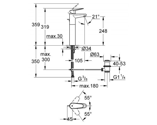 Смеситель Grohe для высокой чаши, умывальника Eurodisc Cosmopolitan 23055002