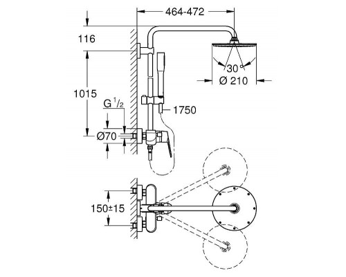 Душевая система GROHE Euphoria 210 со смесителем, хром (23058003)