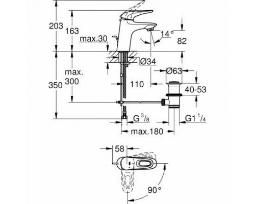 Смеситель для умывальника Grohe Eurostyle 23374LS3