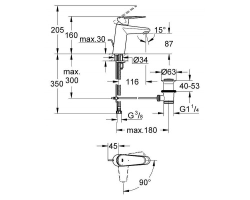 Смеситель для умывальника Grohe Eurodisc Cosmopolitan  2338420E