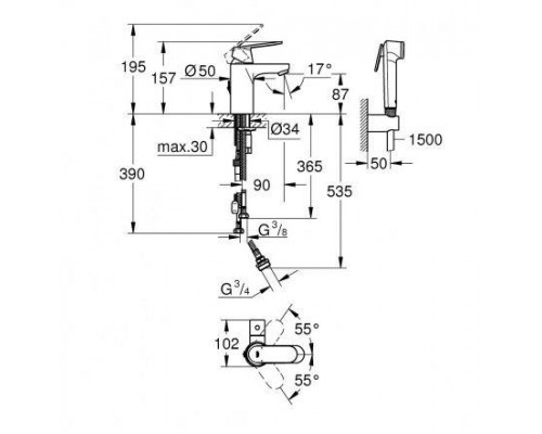 Смеситель для раковины Grohe Eurosmart Cosmopolitan 23433000, с гигиеническим душем, хром