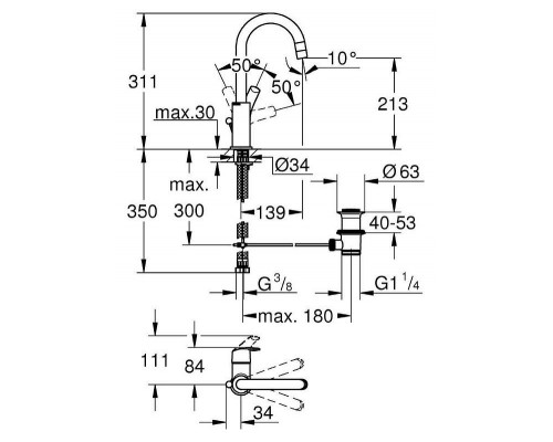 Смеситель кухонный для раковины Grohe Eurosmart 23537002