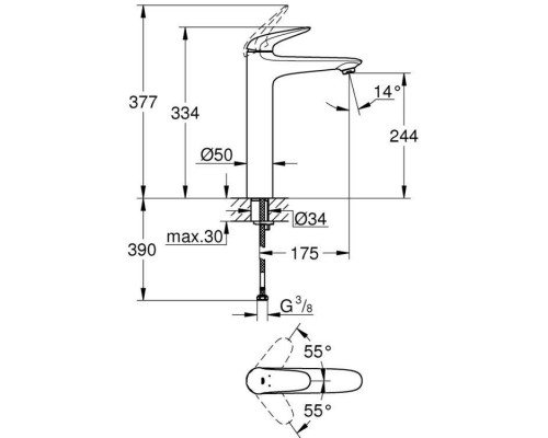 Смеситель для раковины GROHE Eurostyle, XL-Size, хром 23719003