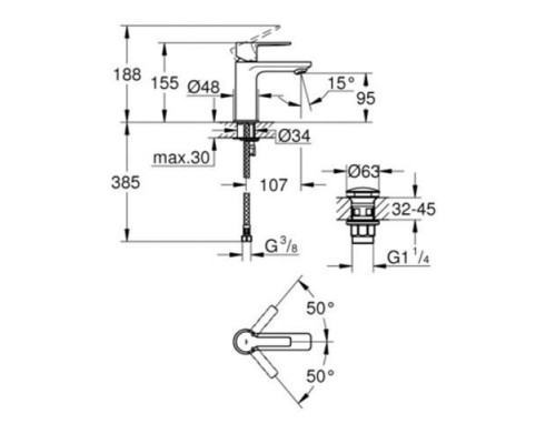 Смеситель для раковины 23106DC1 GROHE Lineare с донным клапаном, суперсталь