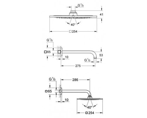 Верхний душ с кронштейном GROHE Rainshower F-series, 254х254 мм, хром (26060000)