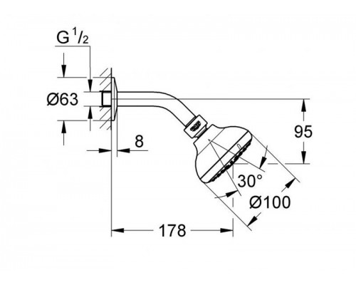 Верхний душ GROHE New Tempesta 100 III с душевым кронштейном, хром (26088001)