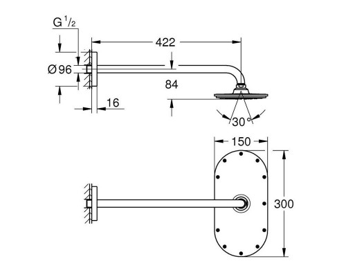 Верхний душ Grohe Rainshower Veris 26170LS0, 1 режим струи, хром/белый