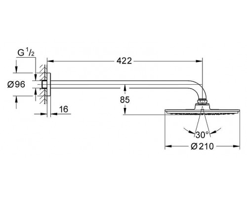 Верхний душ с душевым кронштейном GROHE Rainshower Cosmopolitan, диаметр 210 мм, хром (26171000)