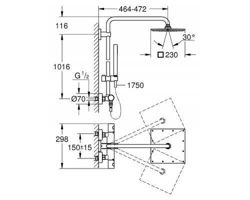 Душевая система с термостатом для настенного монтажа, GROHE Euphoria System 230, хром, (26187000)