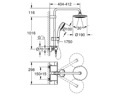 Душевая система GROHE Euphoria 190 с термостатическим смесителем и полочкой, хром (26249000)