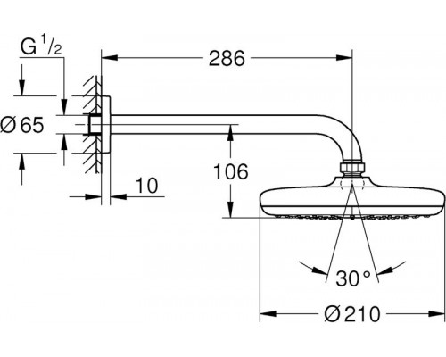 Верхний душ Grohe Tempesta 210 26412000/26411000 с горизонтальным кронштейном