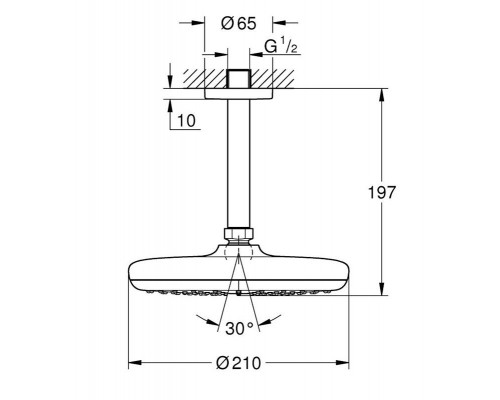 Верхний душ Grohe Tempesta 210 26414000/26413000 с потолочным кронштейном