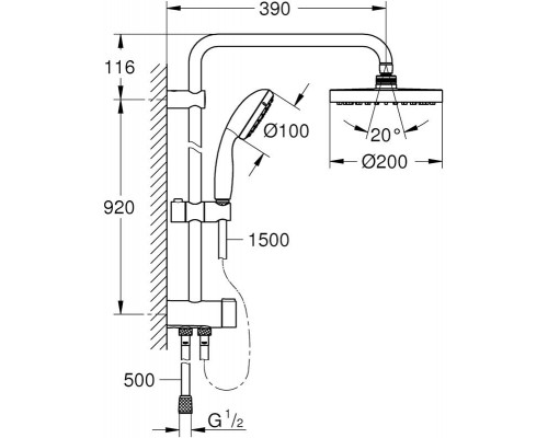 Душевая система GROHE New Tempesta 200 с переключателем (без смесителя), хром (26452001)