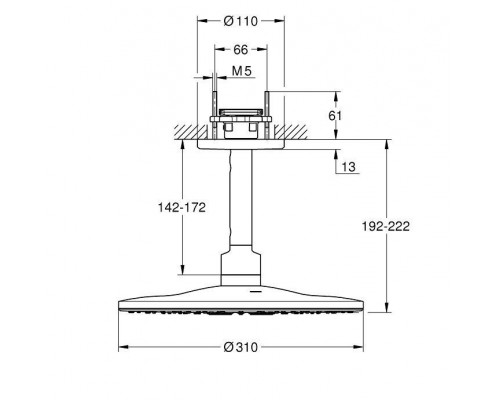 Верхний душ Grohe Rainshower SmartActive 310 26477LS0, 2 режима струи, белый