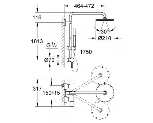 Душевая система GROHE Rainshower 210 с термостатическим смесителем, хром (27032001)