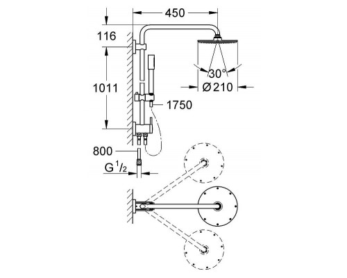 Душевая система с переключателем для настенного монтажа Grohe Rainshower 27058000