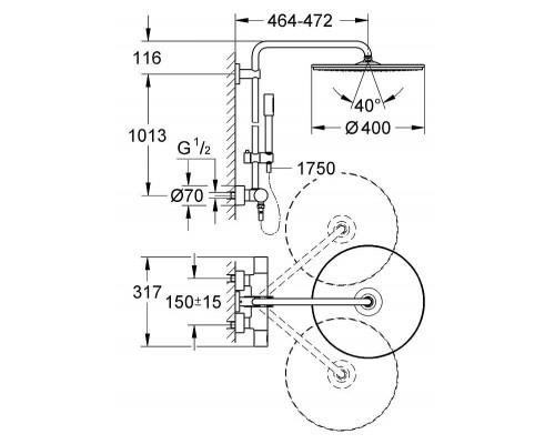 Душевая система с термостатом для настенного монтажа, GROHE Rainshower System 400, хром, (27174001)