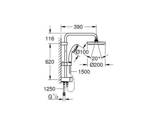 Душевая система GROHE Tempesta System 200 внешнего монтажа с переключателем, хром (27389002)