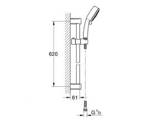 Душевой гарнитур GROHE New Tempesta Cosmopolitan 100 III, с полочкой, 600 мм, 9,5 л/мин, хром (27576002)